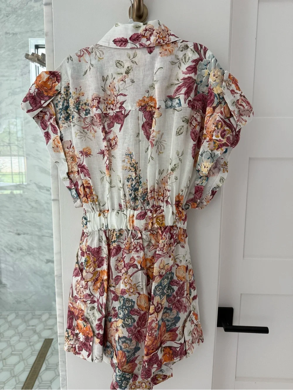 Zimmermann Floral Button-Front Romper in Cream, Rose and Orange - Picture 3 of 4